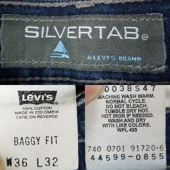 Levi's Vintage 90s Y2K Grunge Blue Denim SilverTab Baggy Fit Jeans Size 36x32 - Picture 10 of 12